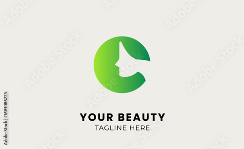 Minimalist logo woman beauty with letter C. Feminine, body treatment and modern logo concept.
