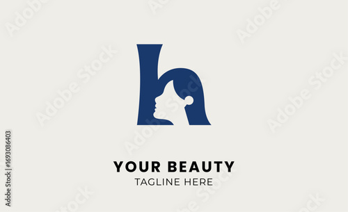 Minimalist logo woman beauty with letter H. Feminine, body treatment and modern logo concept.