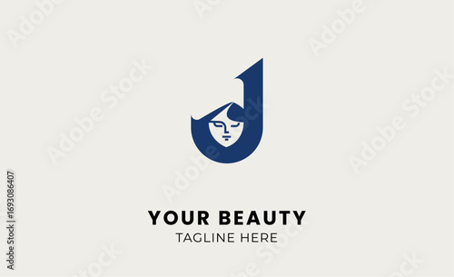 Minimalist logo woman beauty with letter J. Feminine, body treatment and modern logo concept.
