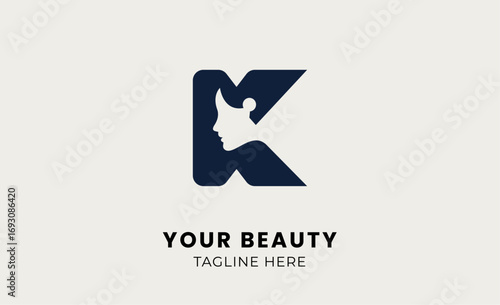 Minimal logo woman beauty with letter K. Feminine, body treatment and modern concept.