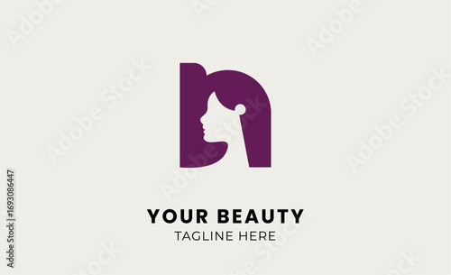 Minimalist logo woman beauty with letter N. Feminine, body treatment and modern logo concept.