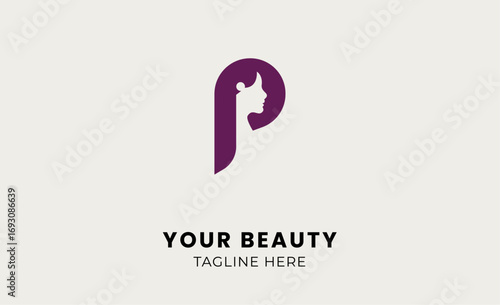 Minimalist logo woman beauty with letter P. Feminine, body treatment and modern logo.