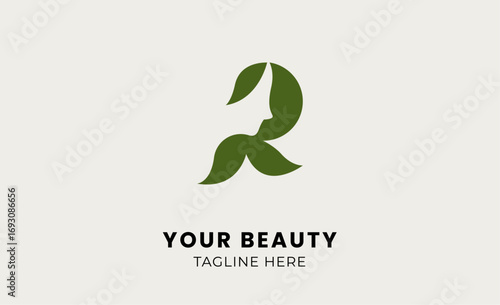 Minimalist logo woman beauty with letter R. Feminine, body treatment and modern logo concept.