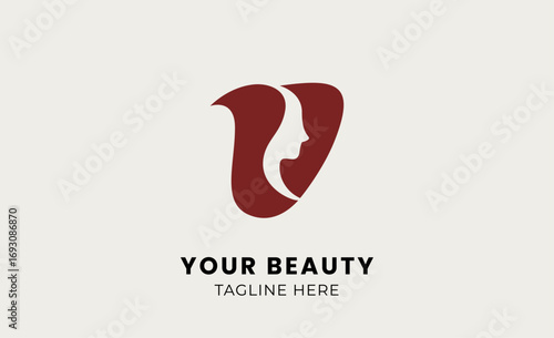 Minimalist logo woman beauty with letter V. Feminine, modern and body treatment logo concept.