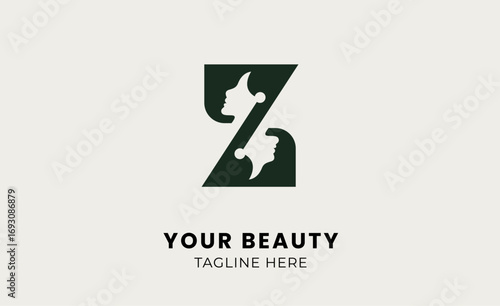 Minimalist logo woman beauty with letter Z. Feminine, body treatment and modern logo concept.