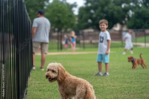 Neighborhood Dog Park in Dallas Subdivision with People and Pets
