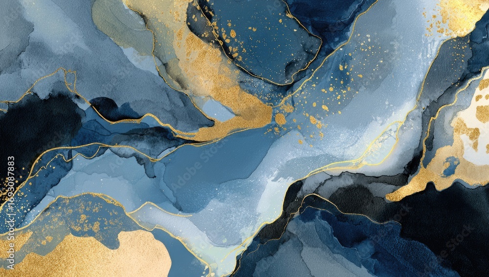 Fototapeta premium Abstract fluid art design with shades of blue and gold