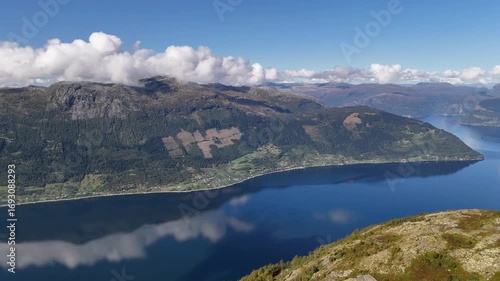 Epic Hardangerfjord in Norway during sunny day, one of the biggest fjords in Norway