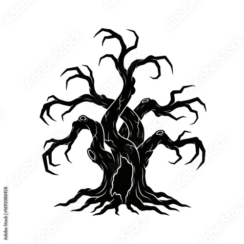 Vector art of creepy bare tree silhouette, a spooky and eerie graphic element for halloween designs and haunted themes
