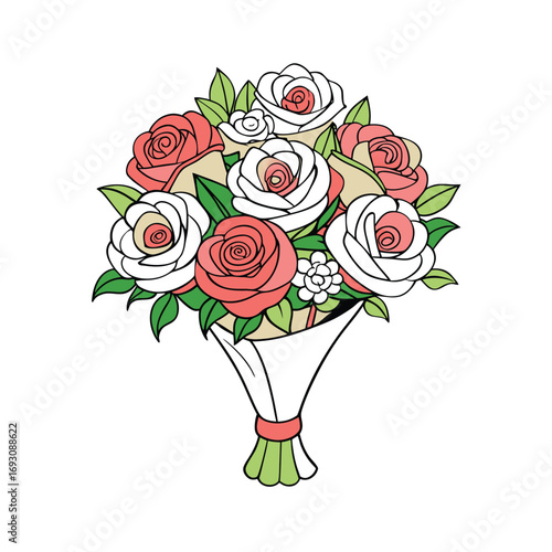Elegant wedding bouquet featuring roses and lilies in vibrant colors