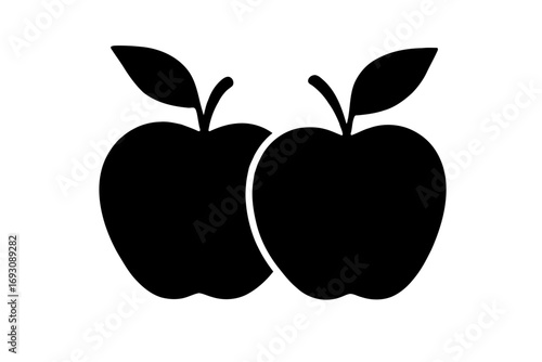 Vector art of two apples with leaves are shown in this black and white vector illustration, perfect for any design project