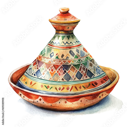 watercolor of Tagine, vector, isolated on a white background.