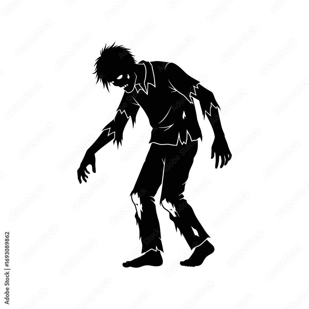 Fototapeta premium Vector art of silhouette of a zombie walking perfect for halloween, horror themes, or spooky designs with a creepy undead character