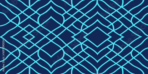 Abstract blue seamless geometric vector pattern with a light glass mosaic and water texture