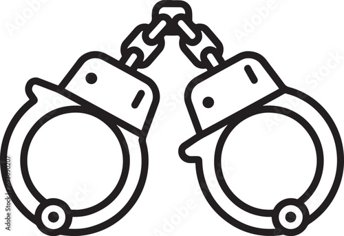 Handcuffs illustration in black and white style symbol of law enforcement and crime prevention