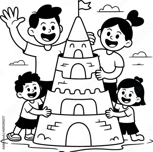 Cartoon Foot Stepping on a Line in Bold Black and White
