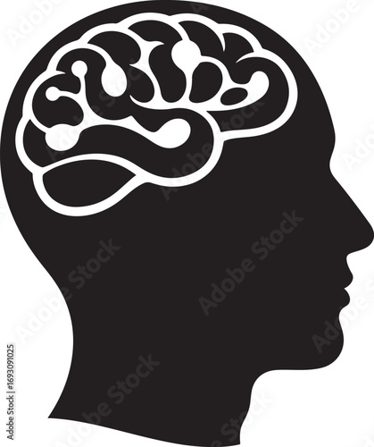 Human head silhouette with brain concept for mental health and psychology designs vector illustration