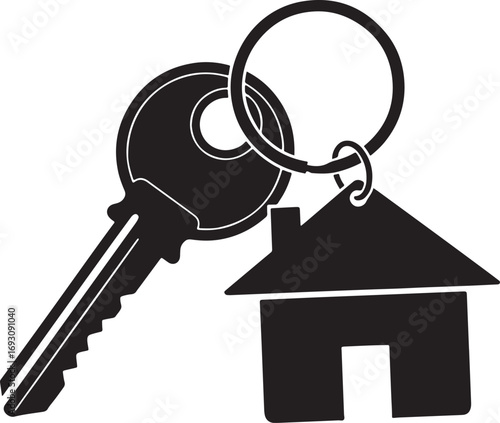 House key vector illustration on a ring symbolizing home ownership and security