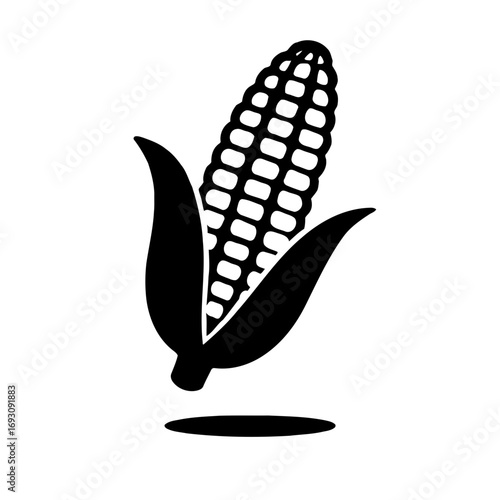 Illustration of a single ear of corn, showcasing its kernels and husk in a simple, graphic style design