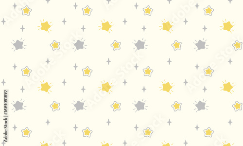 Vector seamless pattern with sprinkle yellow and grey stars on light yellow background, nursery scandinavian good night pajamas print in pastel color , texture, illustration 