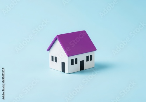 Wallpaper Mural A small, simple house with a purple roof on a light blue background Torontodigital.ca