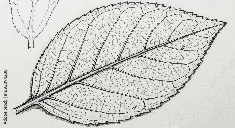 Obraz premium Detailed botanical illustration of a delicate leaf vein structure, perfect for science and nature projects.