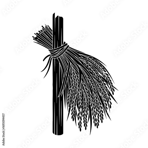 Vector art of a bundle of rice stalks tied to a pole, , symbolizing traditional farming practices and rural life