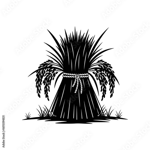 Vector art of wheat bundle silhouette, with grass, symbolizing natures bounty and the agricultural landscape in a simple design