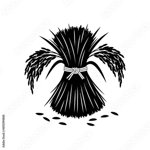 Illustration of a bundle of rice stalks tied with a rope, , symbolizing harvest and agriculture in a minimalist style