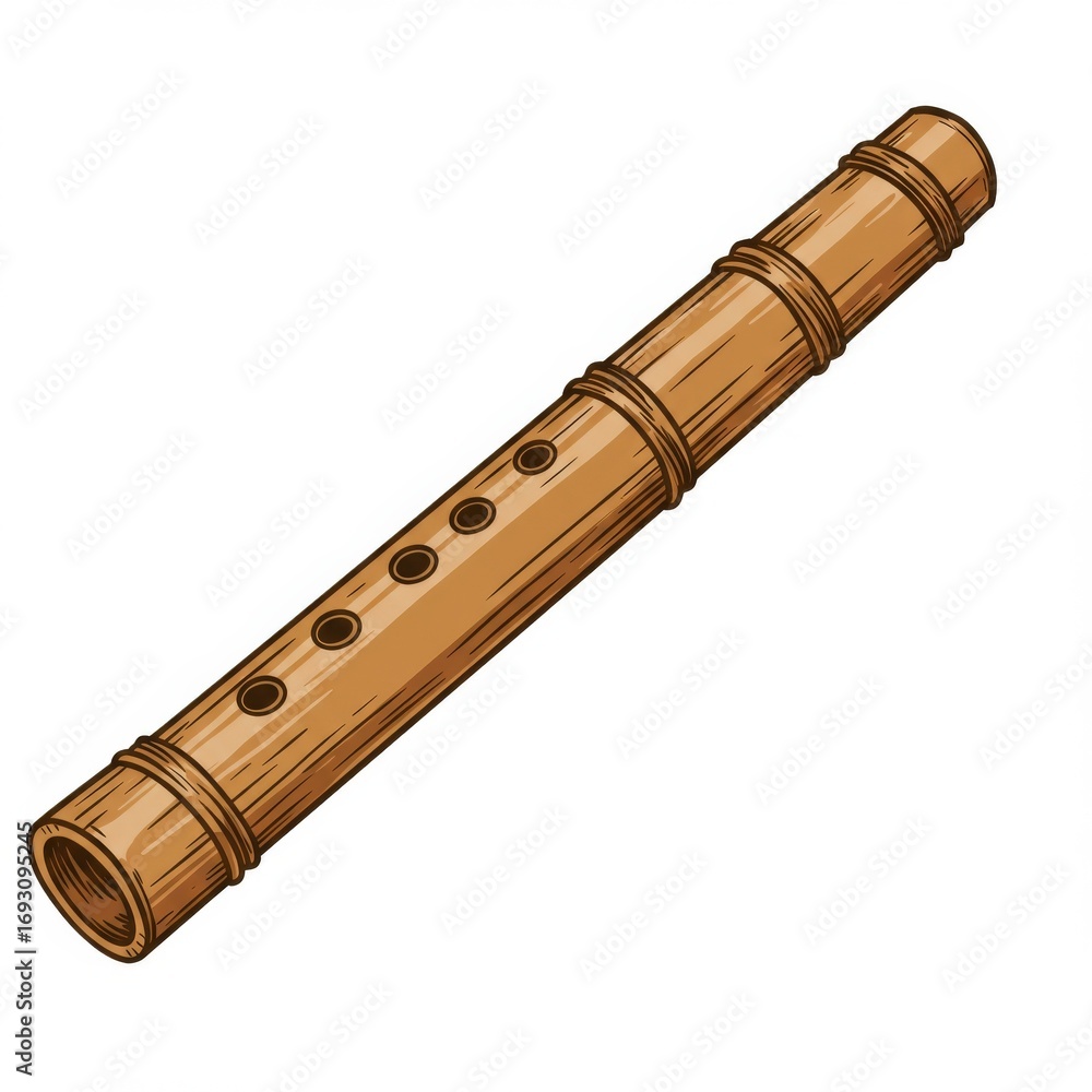 Naklejka premium Brown Bamboo Flute on White Background