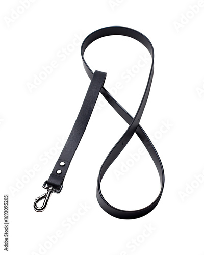 Dark gray/black leather dog leash, looped