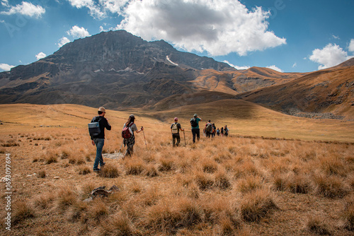 group of hikers in the mountains