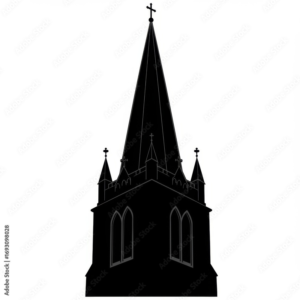 Obraz premium Black Silhouette of a Gothic Church Spire