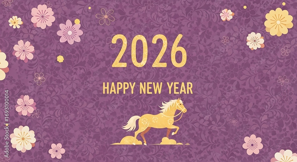 Fototapeta premium Happy New Year 2026 Horse Illustration.