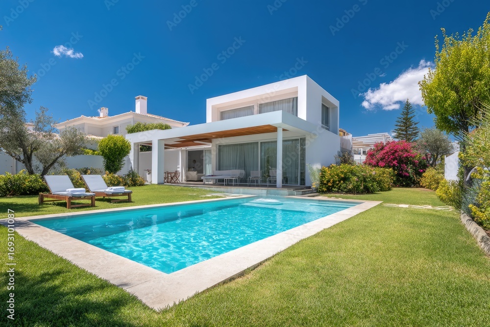Fototapeta premium Modern villa with pool and garden