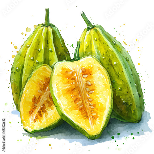 Starfruit, watercolor illustration vector, isolated on a white background.