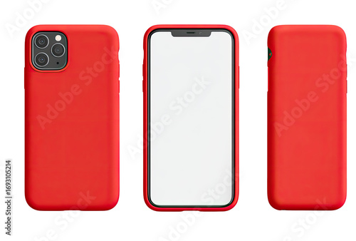 Three views of a red smartphone case