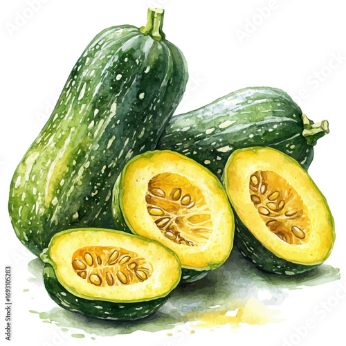 watercolor vector of Squash, isolated on a white background.