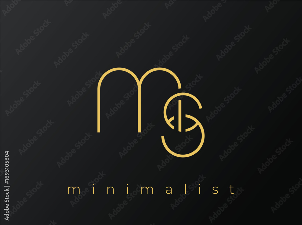 Fototapeta premium MS Minimalist Logo with Interlocking Shapes on Solid Black Background. A clean and modern minimalist logo design.