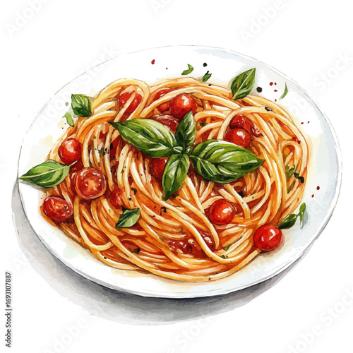 Spaghetti, watercolor painting vector, isolated on a white background.