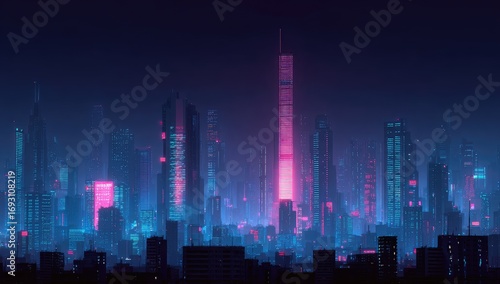 Wallpaper Mural Futuristic cityscape at night, vibrant neon glow Torontodigital.ca