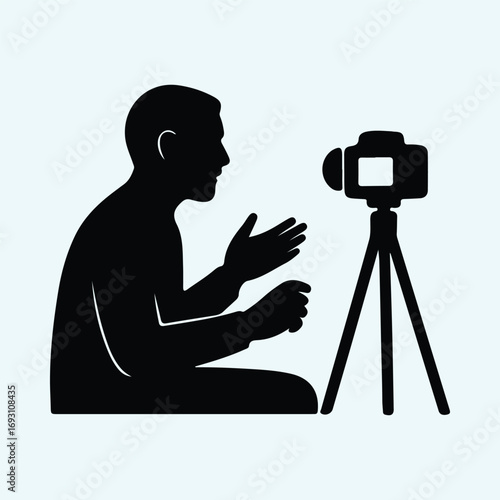 Illustrator Vector Influencer recording video with digital camera silhouette