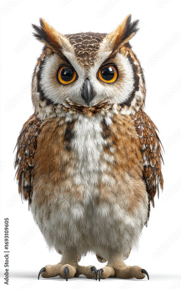 Fototapeta premium Realistic and detailed depiction of a standing owl with big eyes