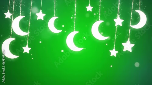 Elegant Green Background with Crescent Moons and Stars for Festive Holiday Decoration