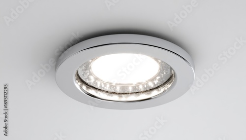 Circular recessed lighting fixture, chrome finish