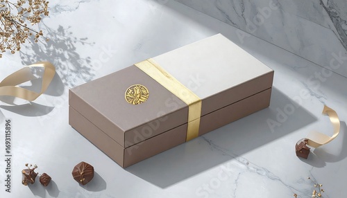 Gift box with chocolates on marble
