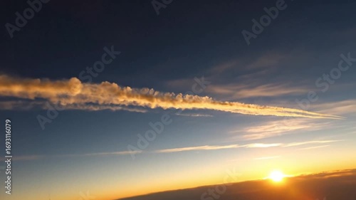 Jet Trails Lit by Rising Sun