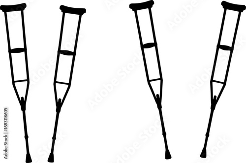 Four identical medical crutches shown in a clean silhouette against a white background
