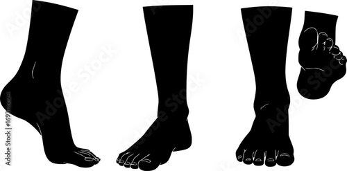 Four black silhouettes of human feet showing different angles and poses silhouette
