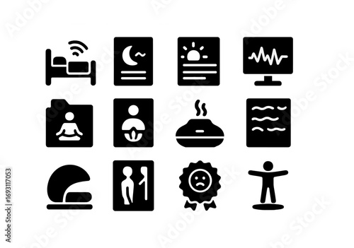 Health and wellness filled icon set. meditation, aromatherapy, relaxation icons collection